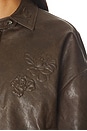 view 6 of 6 Faux Leather Floral Imprinted Baseball Jacket in Brown