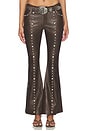 view 1 of 6 Faux Leather Studded Flared Pant in Brown