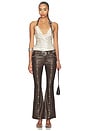 view 5 of 6 Faux Leather Studded Flared Pant in Brown