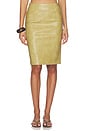 view 1 of 6 Dust Faux Leather Floral Imprinted Pencil Skirt in Khaki