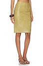 view 2 of 6 Dust Faux Leather Floral Imprinted Pencil Skirt in Khaki