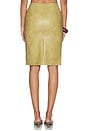 view 4 of 6 Dust Faux Leather Floral Imprinted Pencil Skirt in Khaki