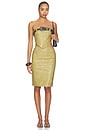 view 5 of 6 Dust Faux Leather Floral Imprinted Pencil Skirt in Khaki