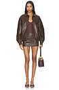 view 5 of 6 Faux Leather Floral Imprinted Mini Skirt in Brown