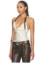 view 2 of 5 Metal Buckle Halter Cowl Neck Top in White