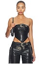 view 1 of 4 Faux Leather Floral Imprinted Tube Top With Detachable Belt in Black