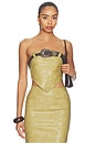 view 1 of 5 Dust Faux Leather Floral Imprinted Tube Top With Detachable Belt in Khaki