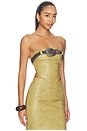view 2 of 5 Dust Faux Leather Floral Imprinted Tube Top With Detachable Belt in Khaki