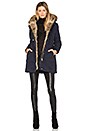 view 1 of 4 Mantiki Rabbit Fur Collar Parka Coat in Navy