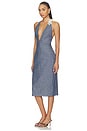 view 1 of 3 Midi V-neck Dress With Flower Detail in Denim