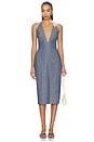 view 2 of 3 Midi V-neck Dress With Flower Detail in Denim