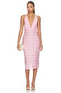 view 1 of 4 ROBE MIDI V-NECK WITH FLOWER DETAIL in Stripes Pink