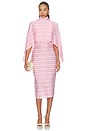 view 4 of 4 ROBE MIDI V-NECK WITH FLOWER DETAIL in Stripes Pink