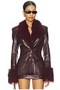 view 1 of 4 Fitted Blazer With Faux Fur Detail in Maroon