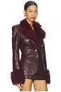 view 2 of 4 Fitted Blazer With Faux Fur Detail in Maroon