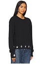 view 2 of 4 Kamon Crew Neck Pullover W/ Metallic Silver Star Print Top in Black