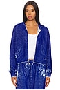 view 1 of 5 Bowman Burnout Loop Terry Crop Zip Up Jacket in Sapphire