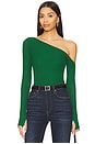 view 1 of 5 Magdalino Asymmetrical Fitted Cold Shoulder Long Sleeve Top in Verde