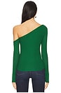 view 4 of 5 Magdalino Asymmetrical Fitted Cold Shoulder Long Sleeve Top in Verde
