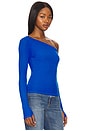 view 2 of 5 Magdalino Asymmetrical Fitted Cold Shoulder Long Sleeve Top in Cobalt