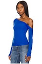 view 3 of 5 Magdalino Asymmetrical Fitted Cold Shoulder Long Sleeve Top in Cobalt