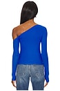 view 4 of 5 Magdalino Asymmetrical Fitted Cold Shoulder Long Sleeve Top in Cobalt
