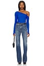view 5 of 5 Magdalino Asymmetrical Fitted Cold Shoulder Long Sleeve Top in Cobalt