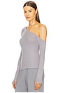 view 3 of 5 Magdalino Asymmetrical Fitted Cold Shoulder Long Sleeve Top in Pewter