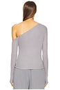 view 4 of 5 Magdalino Asymmetrical Fitted Cold Shoulder Long Sleeve Top in Pewter
