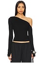 view 1 of 5 Magdaleno Long Sleeve Asymmetrical Fitted Cold Shoulder Top in Black