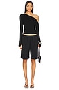 view 5 of 5 Magdaleno Long Sleeve Asymmetrical Fitted Cold Shoulder Top in Black