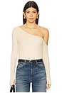 view 1 of 5 Magdaleno Long Sleeve Asymmetrical Fitted Cold Shoulder Top in Buttercream