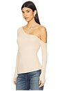 view 3 of 5 Magdaleno Long Sleeve Asymmetrical Fitted Cold Shoulder Top in Buttercream