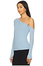 view 3 of 5 Magdaleno Long Sleeve Asymmetrical Fitted Cold Shoulder Top in Ice Blue