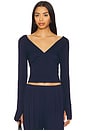 view 1 of 4 Aziel Long Sleeve Cross Front Top in Astral Navy