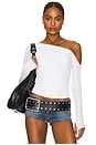 view 1 of 4 Magdaleno Long Sleeve Asymmetrical Fitted Cold Shoulder Top in White