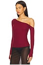 view 2 of 4 Magdaleno Asymmetrical Fitted Cold Shoulder Long Sleeve Top in Berry Wine