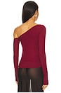 view 3 of 4 Magdaleno Asymmetrical Fitted Cold Shoulder Long Sleeve Top in Berry Wine