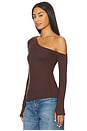 view 2 of 4 Magdaleno Long Sleeve Fitted Asymmetrical Cold Shoulder Top in Dark Brown