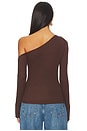view 3 of 4 Magdaleno Long Sleeve Fitted Asymmetrical Cold Shoulder Top in Dark Brown