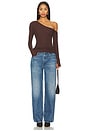 view 4 of 4 Magdaleno Long Sleeve Fitted Asymmetrical Cold Shoulder Top in Dark Brown