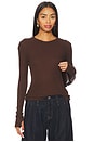 view 1 of 4 Axl Long Sleeve Crop Fitted Top in Dark Brown