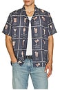 view 3 of 4 Archive Tencel Linen Resort Shirt in Navy Happy Hour Print