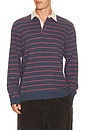 view 1 of 4 Sueded Rugby Polo in Navy & Red Stripe
