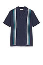 view 1 of 3 Resort Deep V Sweater Polo in Navy Blue Stripe