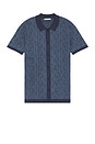 view 1 of 4 Jacquard Short Sleeve Sweater in Blue geo jacquard