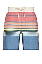 view 1 of 3 4 Way Stretch Board Short in Blue & Warm Sunset Stripe