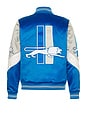 view 1 of 6 NFL Lions Throw It Back Heavyweight Satin Jacket in Detroit Blue