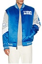 view 5 of 6 NFL Lions Throw It Back Heavyweight Satin Jacket in Detroit Blue