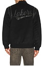 view 3 of 6 NBA Lakers Walk The Tunnel Vintage Logo Varsity Jacket in Black